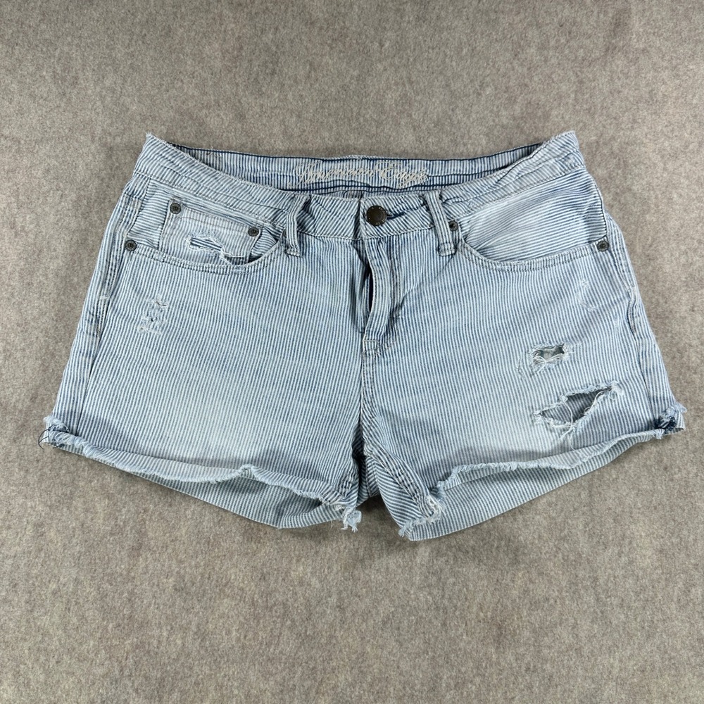 American Eagle Womens Jean Shorts Railroad Stripe Low Rise Denim Blue Size 6